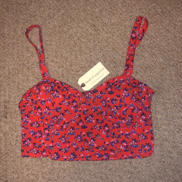Band of Gypsies Tops - NWT Band of Gypsies Red Floral Crop Tank Sz. Large